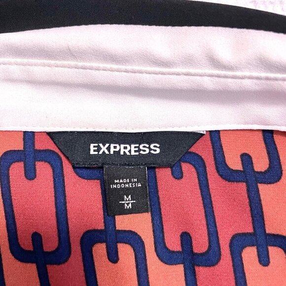 Express Orange Geometric Print Long-Sleeve Button-Front Top Women’s Size M - Picture 4 of 6